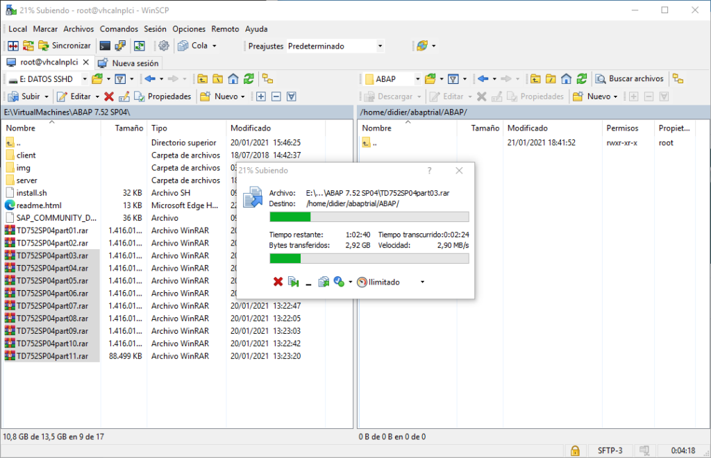 Copiar archivos de SAP Developer Edition